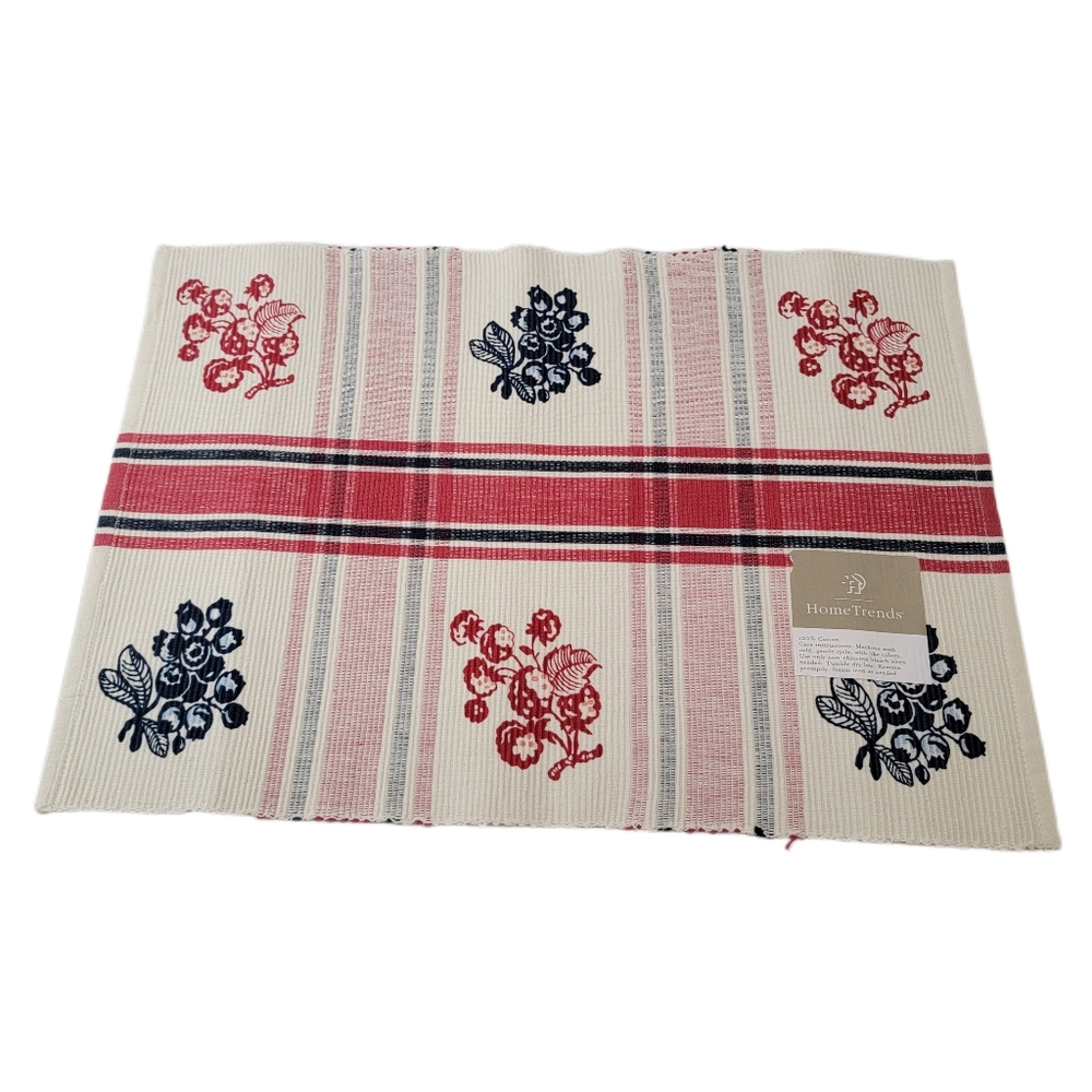 Home Trends 19"Lx13"W Red White Blue Berry Print Placemats.NWT Set of Four